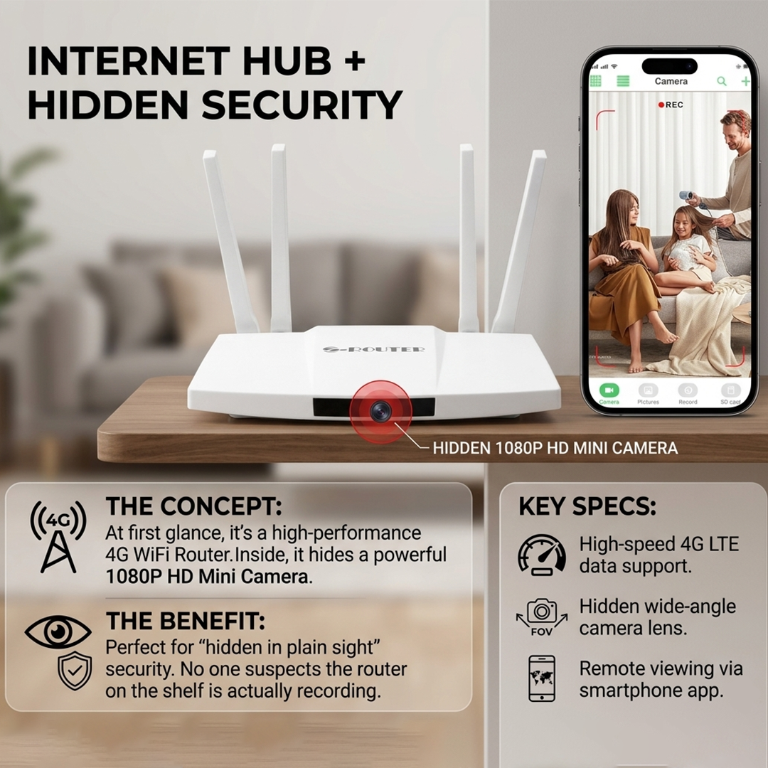 Mini Indoor 4G WiFi Security Camera with Router & Easy Setup