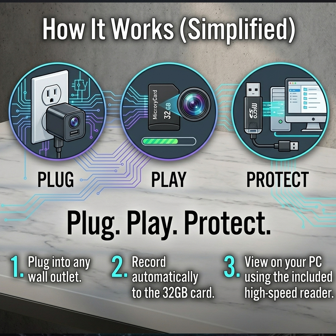Mini 1080P Spy Camera Charger with 32GB SD Card