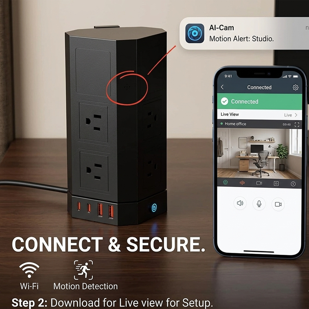 Smart Power Strip Surge Protector & HD Home Security Camera