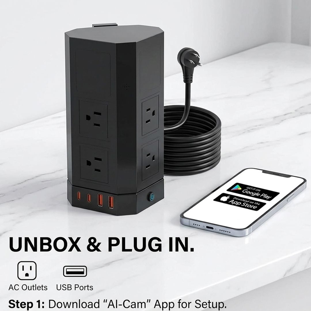Smart Power Strip Surge Protector & HD Home Security Camera