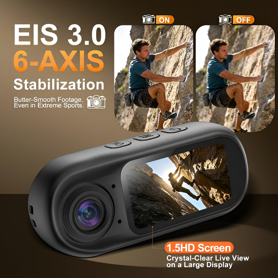 4K Mini POV Body Camera with 6-Axis EIS Stabilization
